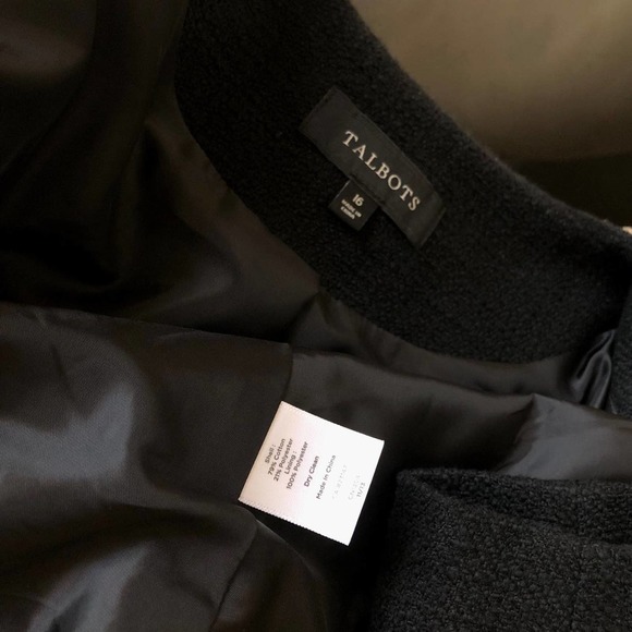 Talbots Black Jeweled Rhinestone Collar Cotton Tweed Blazer Jacket 3/4 Sleeve 16 - Picture 10 of 12